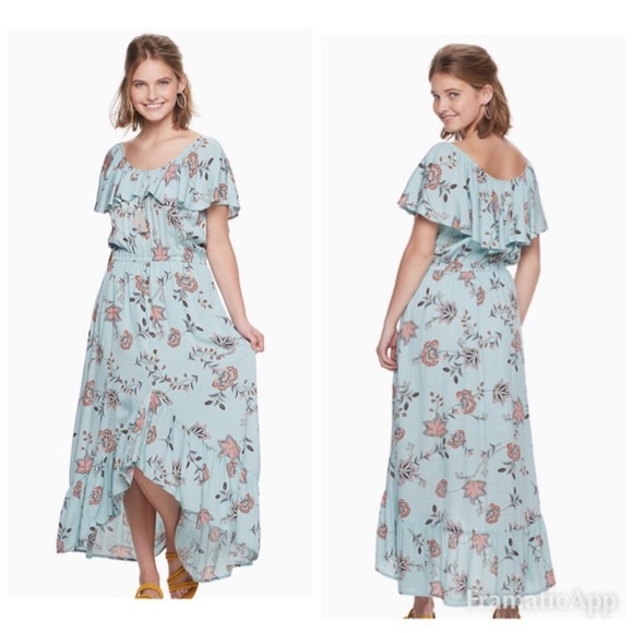 American Rag Light Blue Floral Off Shoulder Boho Maxi Dress SZ XL - Picture 3 of 14